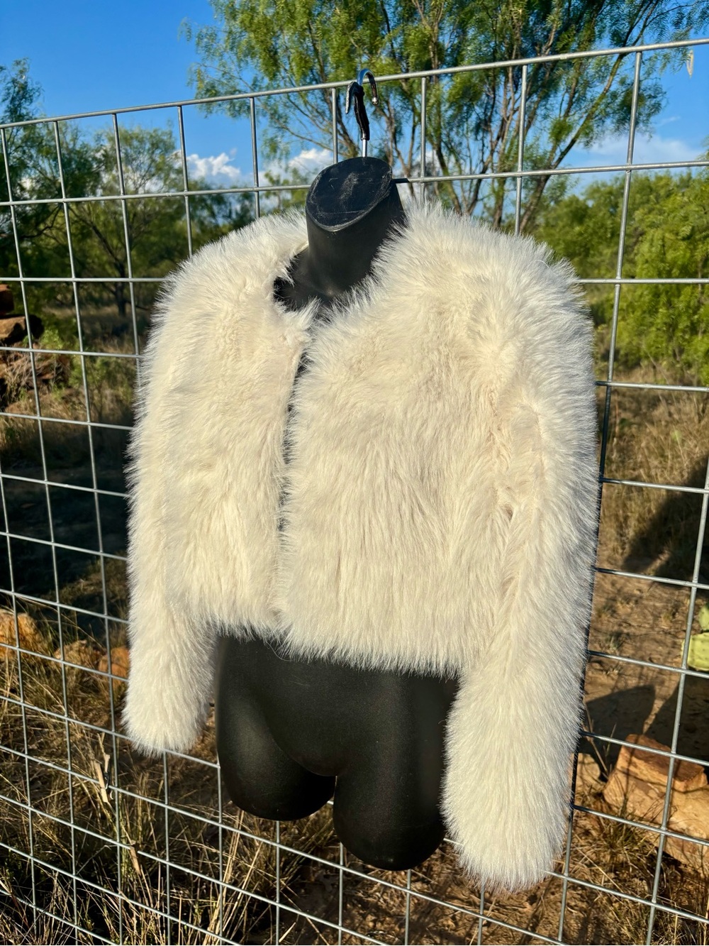 Women's White Faux Fur Cropped Jacket Say What Collection